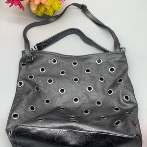 Anna Morellini Dark Gray Leather Shoulder Bag with Grommets MCB5189